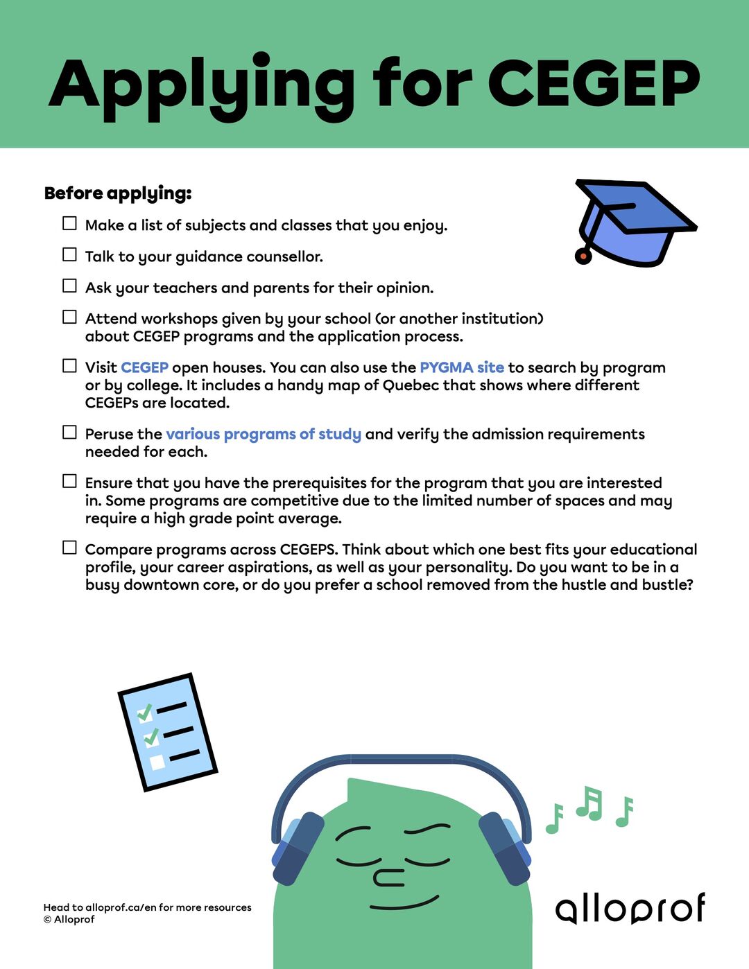 Checklist Applying to CEGEP Alloprof